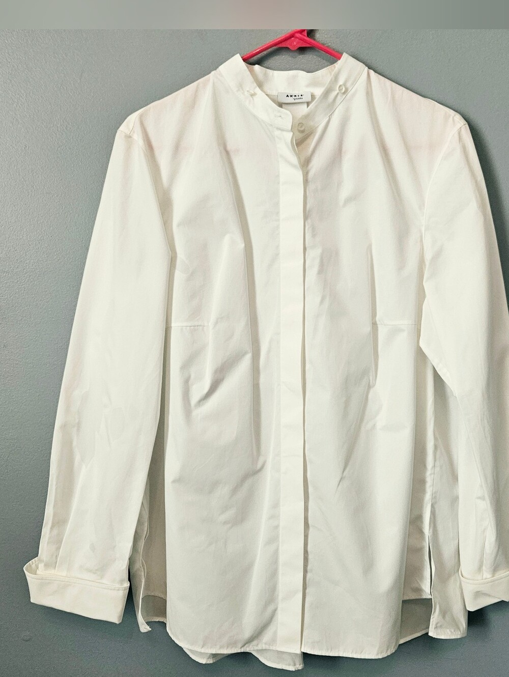 Akris punto Cotton Poplin Button-Front Blouse No Collar Cream White